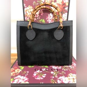 Gucci Diana Suede Bamboo Tote Black